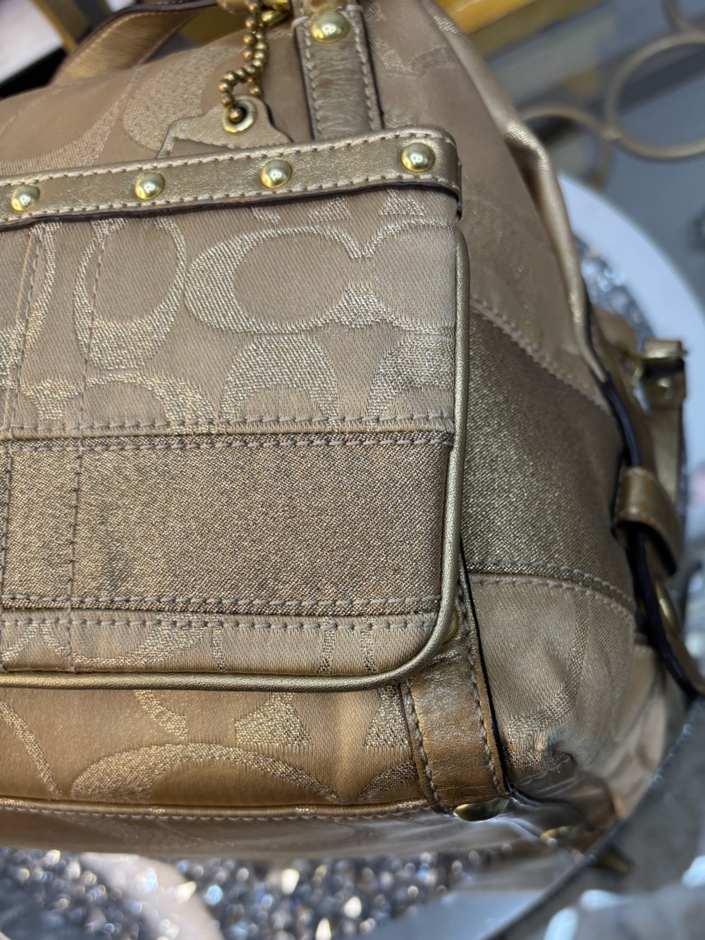 Coach 2008 Signature Stripe Studded Lurex Satchel w/matching wristlet EUC - Picture 13 of 15